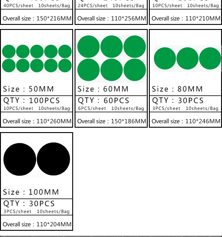 Any Size Coloured Dot Stickers Round Spot Circles Dots Paper Labels 10 Colours 
