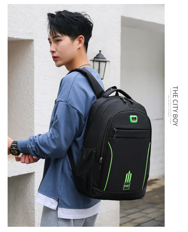 Men's Nylon Oxford Cloth Backpack Large Capacity Casual Travel Bag Polyester Lining Waterproof for Students Simple Everyday Use