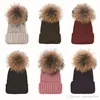 Quality Removable Real Racoon Dog Fur Pom Knitted Acrylic Beanies Winter Head Warmer Fur Ball Hats For Adults Mens Womens Slouch