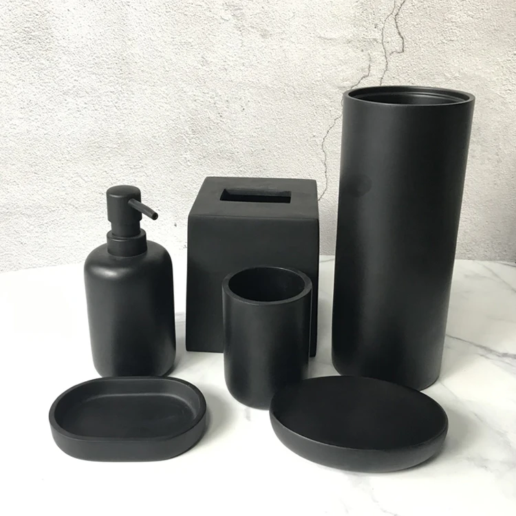 Luxury Matte Black Hotel Bathroom Decorations Resin Bathroom Accessories Set Buy Matte Black