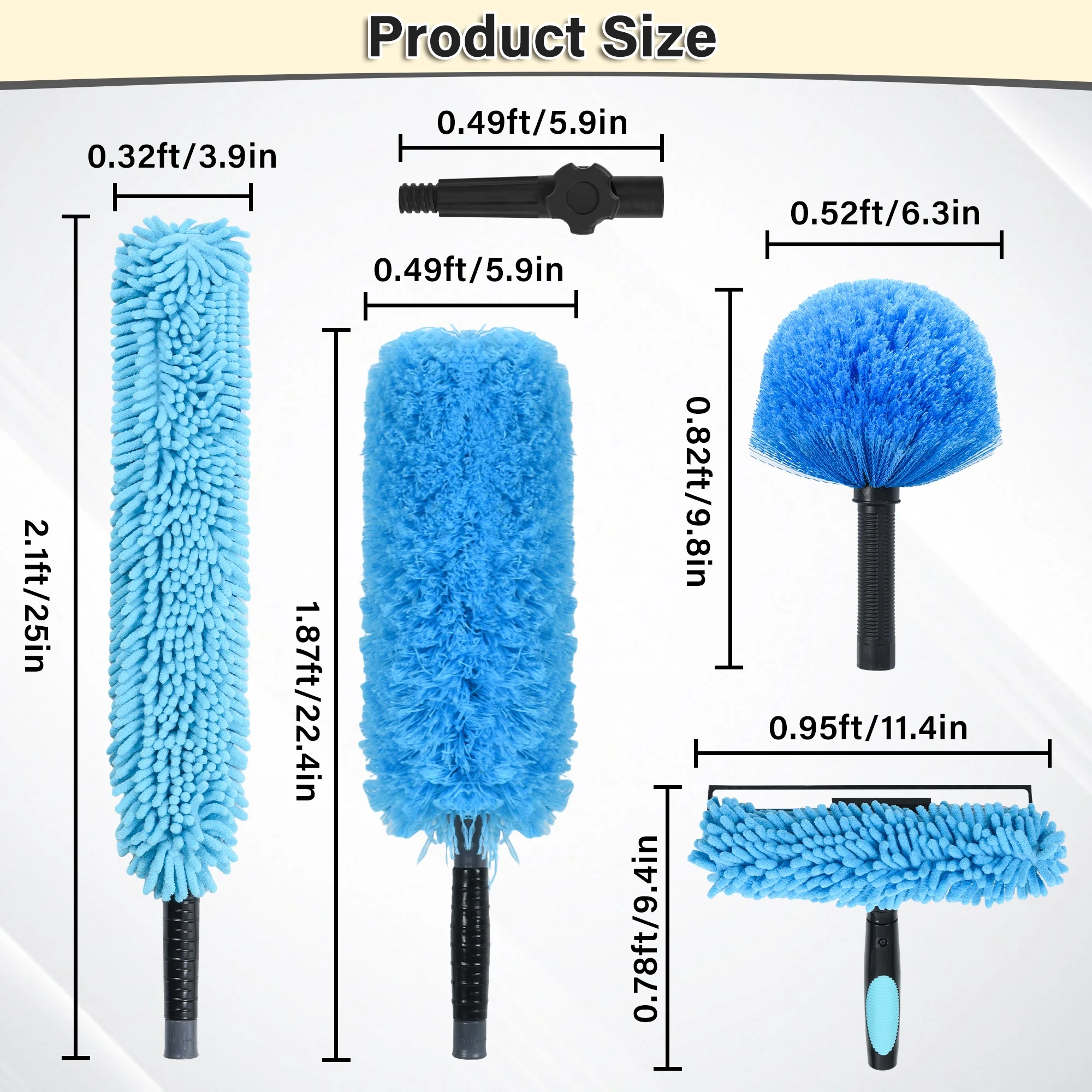 Long Handle Cleaning Brush Duster Kit With 6-24 Foot Telescopic ...