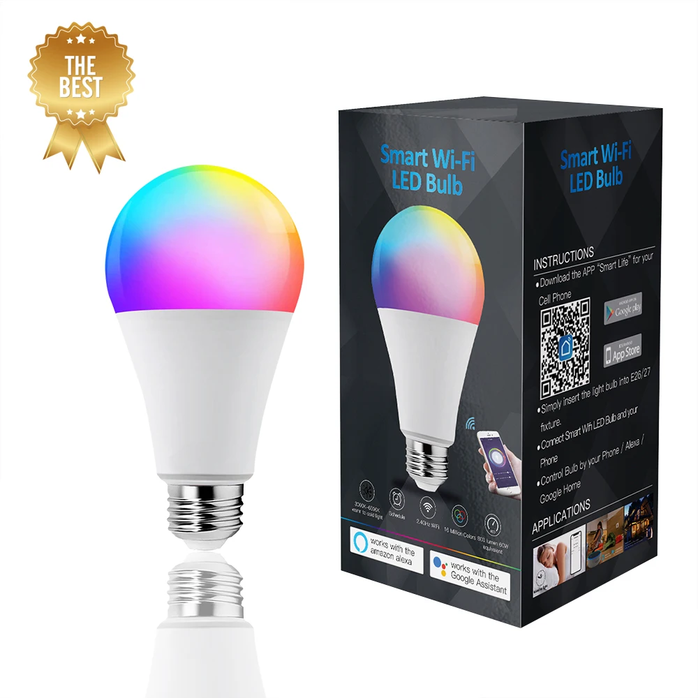 Smart Phone Remote Controlled Wifi App B22 E26 E27 Rgb 9w Indoor Wifi Smart Led Light Bulb