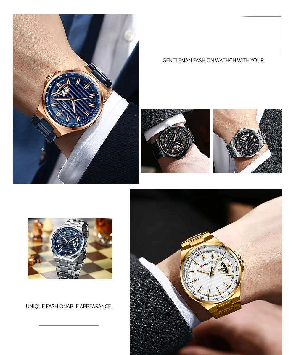 For CURREN 8375 Luxury Quartz Watches for Men Business New Calendar Relogio Masculino Waterproof Stainless Steel Band Alloy Fash
