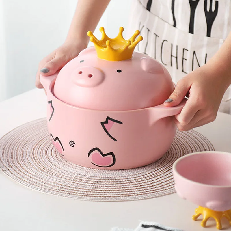 Oven Cooking Porcelain Pot With Lid Enameled Pig Casserole Stew Pot Porridge Household Open Fire Soup Pot Ceramic Tableware manufacture