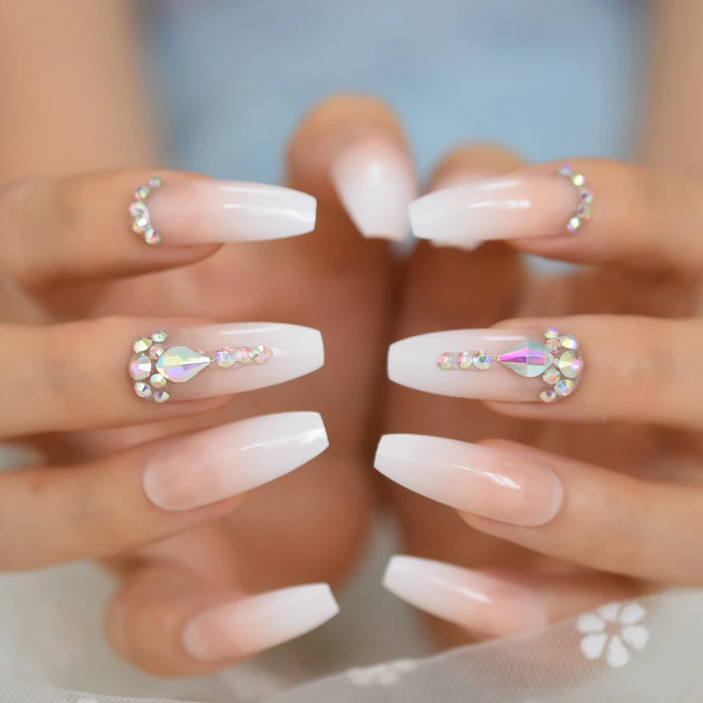 Long Artificial 3d Fake Nail Rhinestone Natural Weeding Girl Nail Stickers  French False Nail Tips L5717 - Buy Glamour Nails,Acrylic Nail  Tip,Artificial Nails Product on Alibaba.com