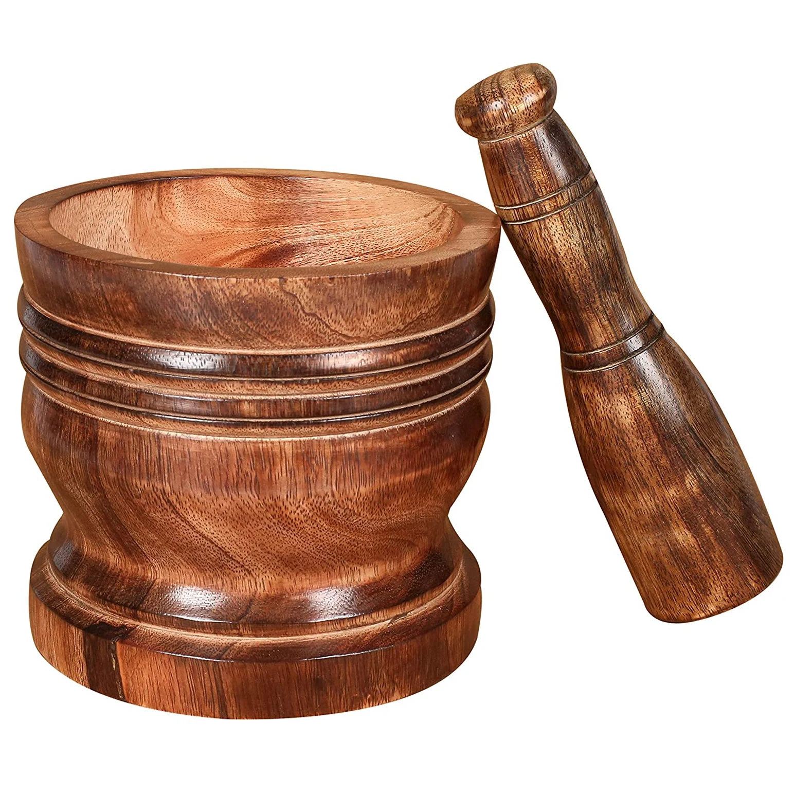 Mortar And Pestle Wooden Spice Grinder Manual Garlic Masher Pepper
