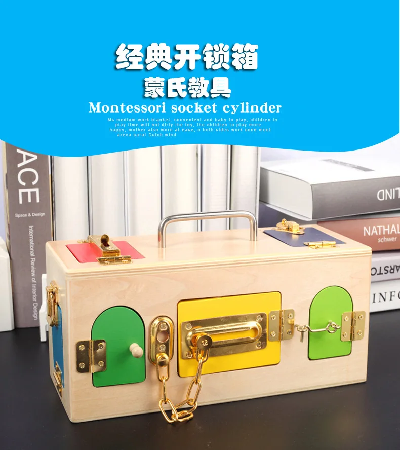 Montessori Teaching Aids Wooden Educational Lock Box Toy Kids Wooden Montessori Socket Cylinder Toy