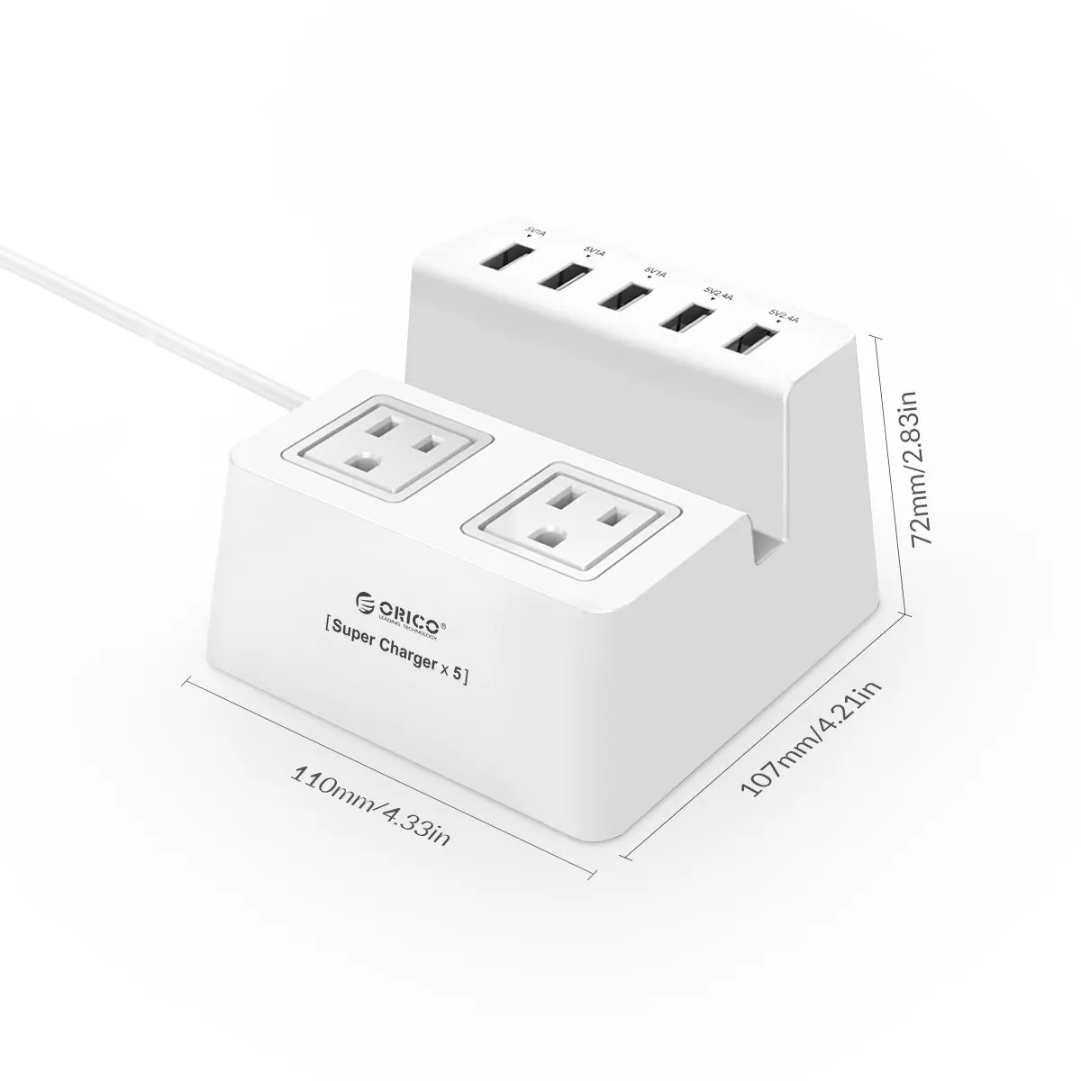 surge protector with 5 usb ports AC power socket with 2 AC outlet power strip