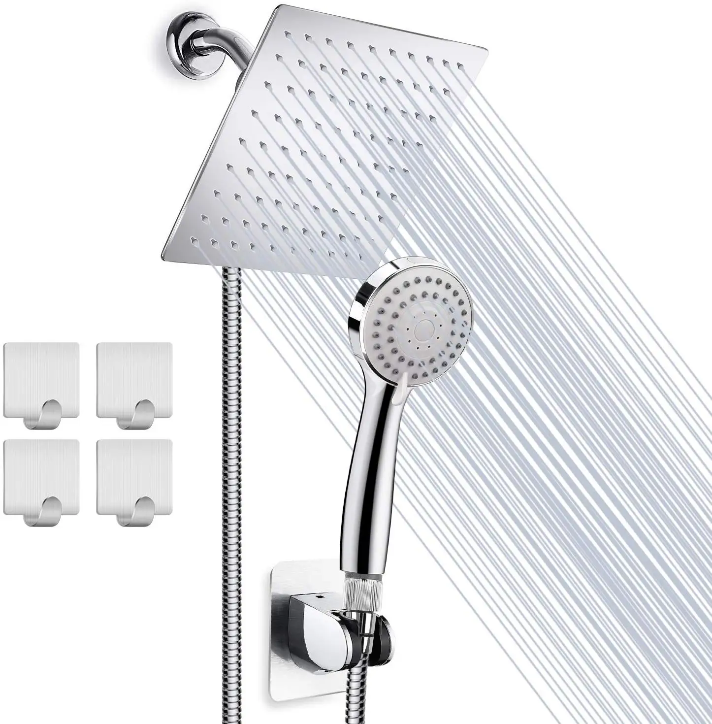 High Pressure 8'' Rainfall Stainless Steel Shower Head,Handheld Combo ...