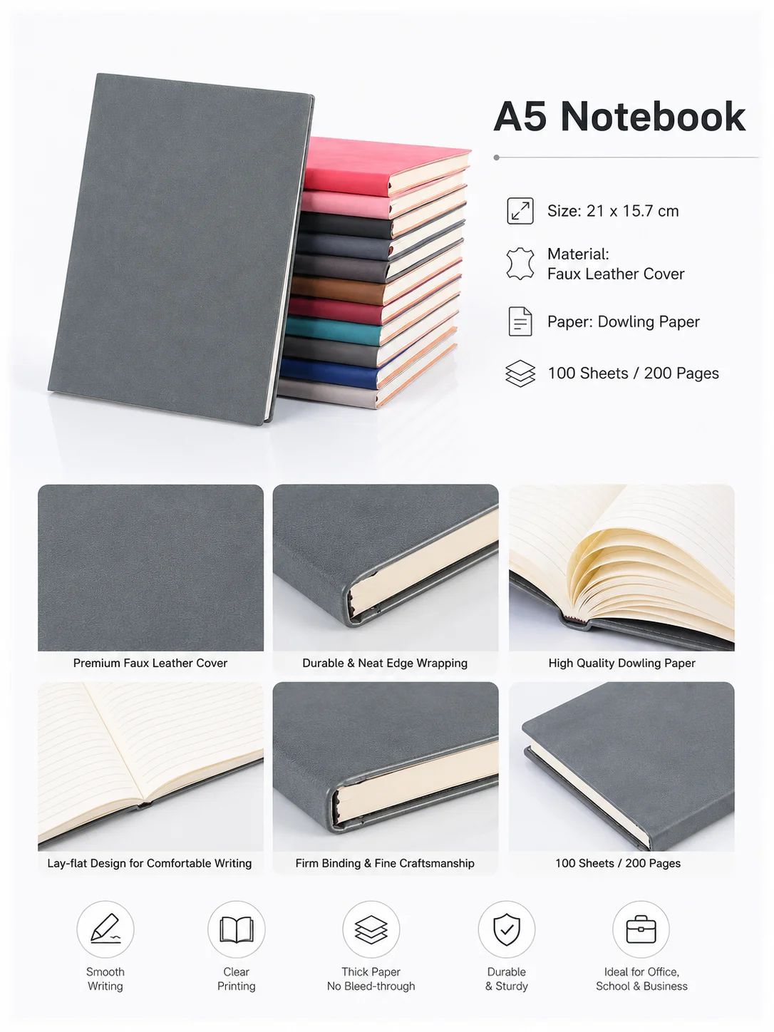 Executive A5 Faux Leather Notebook Custom Logo Hardcover Journal Business Planning Diary Stationery OEM