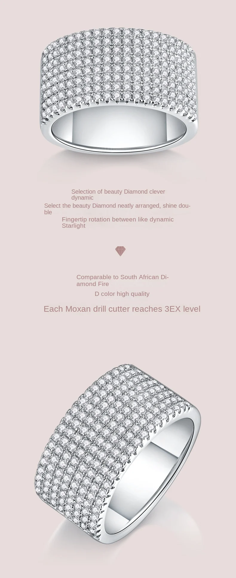 S925 Silver Moissanite Inlaid Closed Ring New Luxury Female Fashion Live Selling Wholesale
