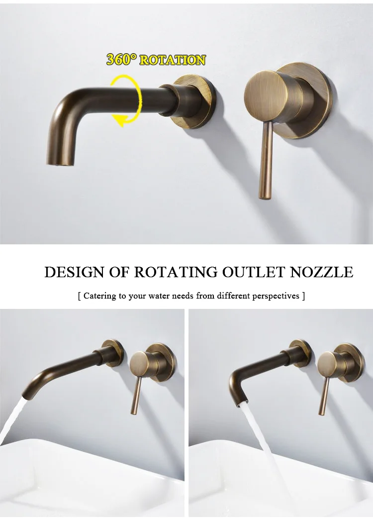 Hot Sale Single Hole Antique Brass Wall Mounted Bathroom Basin Mixer Concealed Faucet for basin tap
