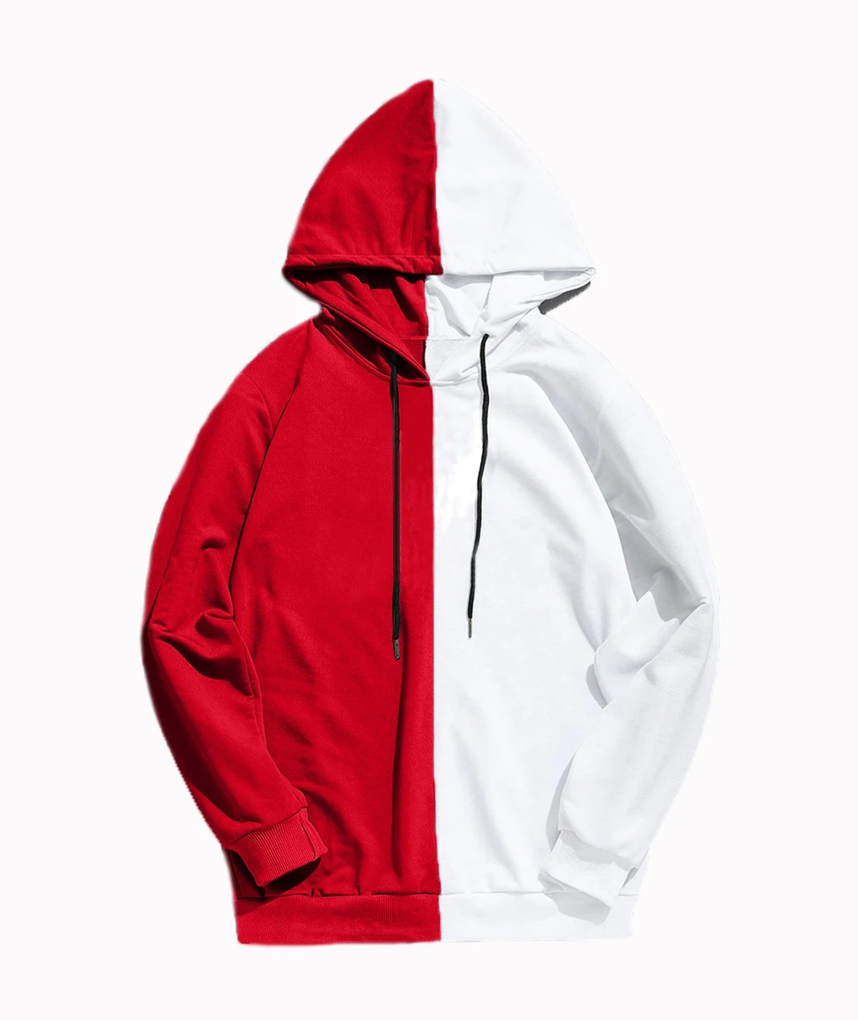 Men's Streetwear Patchwork Split Hoodie Hip Hop Hoodie Patchwork Slim