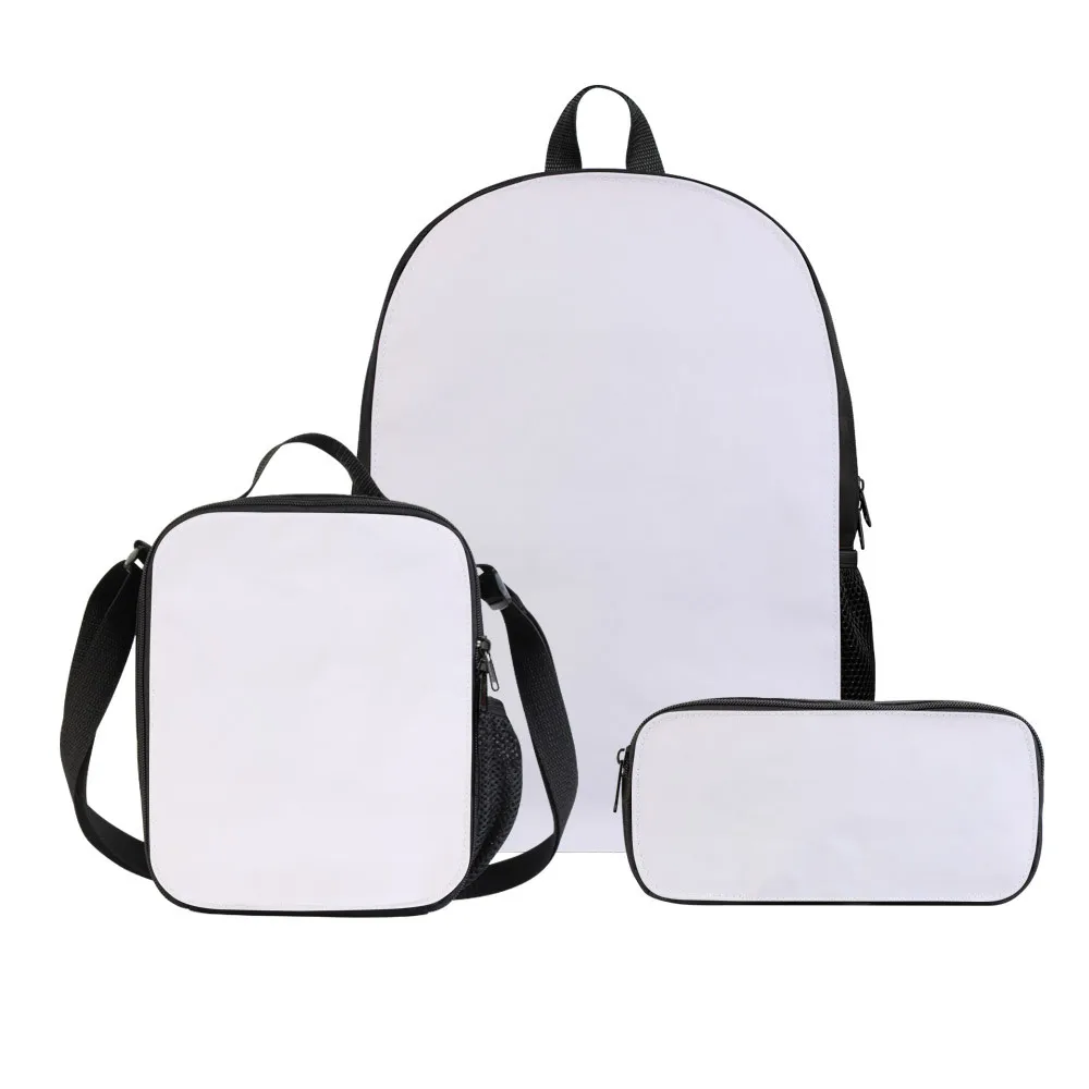 3 Pcs Set Black Color Sublimation Blank Student Backpacks With Lunch ...