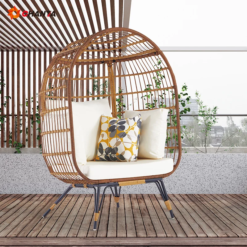 Outdoor Garden Sets Patio Rattan Wicker Egg Chair With Cushion For