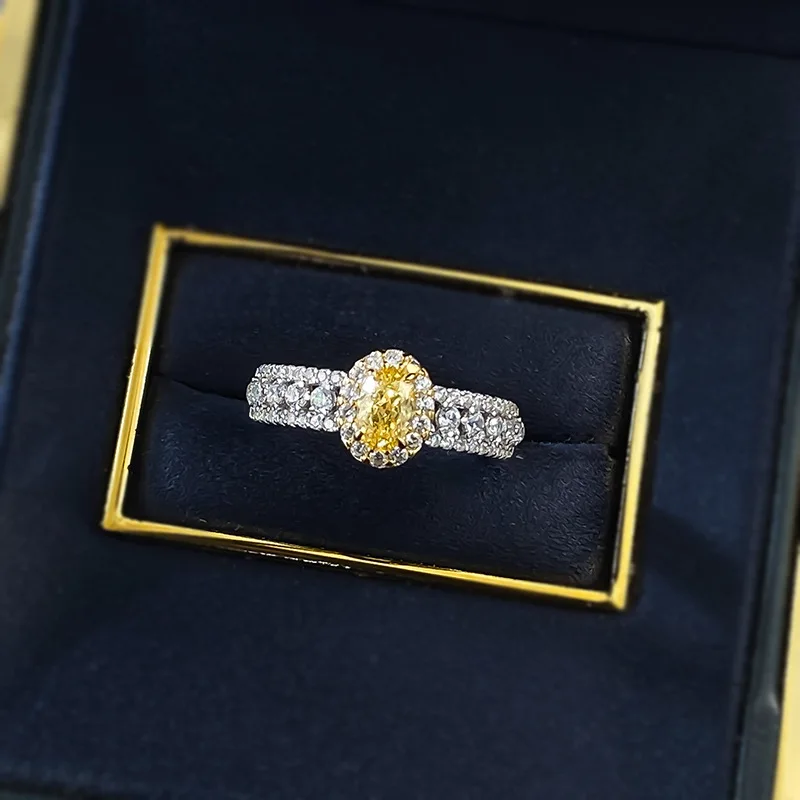 S925 Silver High Lab Diamond 4*6 Pigeon Egg Ring Pink Diamond Yellow Diamond Fine Rings