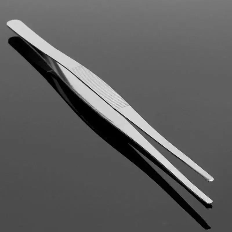 30厘米长镊子银不锈钢食品钳直镊子烧烤厨房手工具烧烤配件
