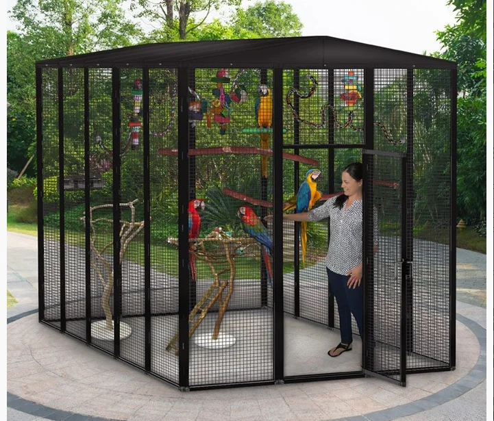 Double Safety Door Heavy Duty Black Bird Cages Large Aviary Outdoor