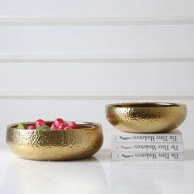 Modern Table Decor Round Ceramic Bowl Vases Nordic Luxury Gold Large Decorative Salad Pottery
