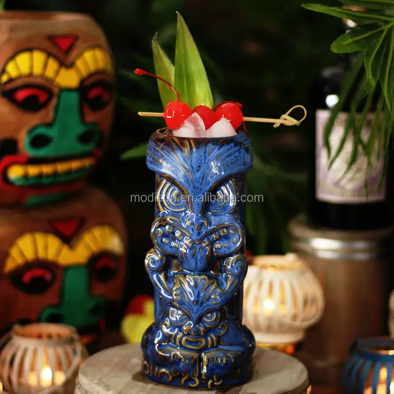 Creative Cocktail Bar Beer Custom Blue Tiki Mug 580ml Stoneware Wine Cup Ceramic
