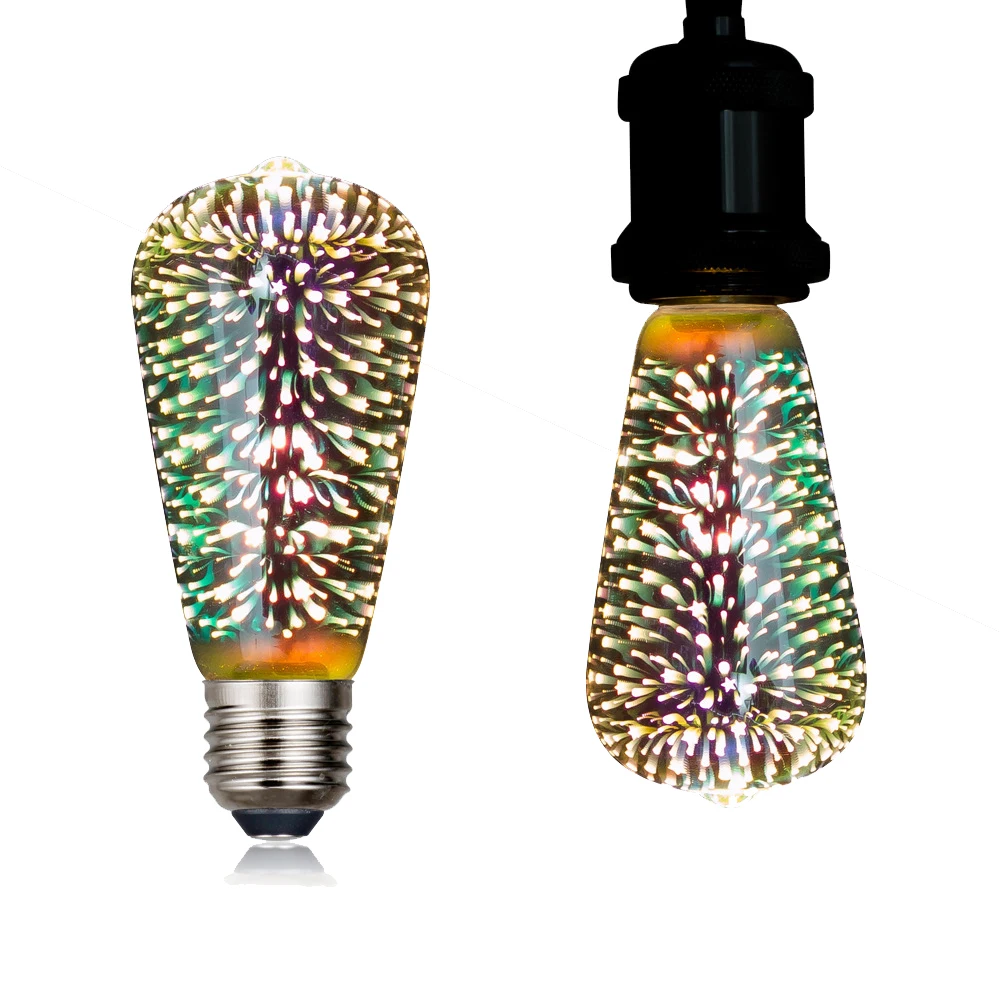 3D Colorful Fireworks Bulb E27 4W LED holiday Stage Decoration Chandelier Bulb Edison Light Bulb ST64