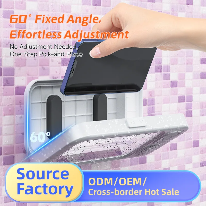 Phone Mount Waterproof Bathroom Phone Holder / Phone Case with Built-in BT Speaker, IPX5, 500-800mAh, Portable Speaker