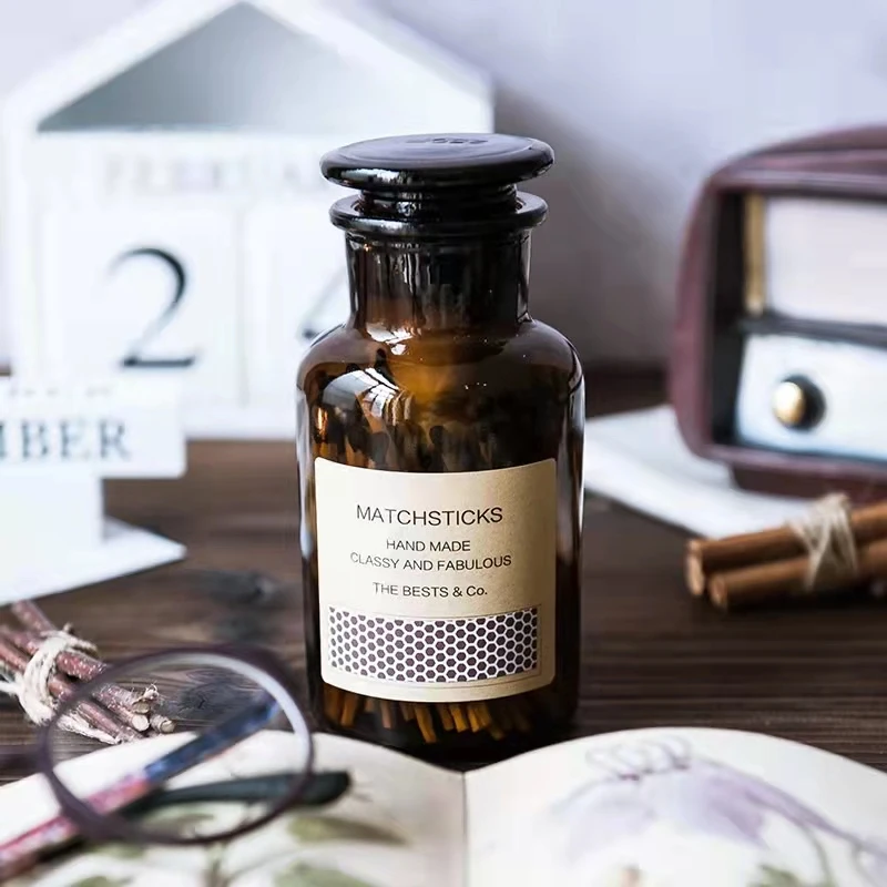 Wholesale Customized Glass Bottle Matches Colored Head Wooden