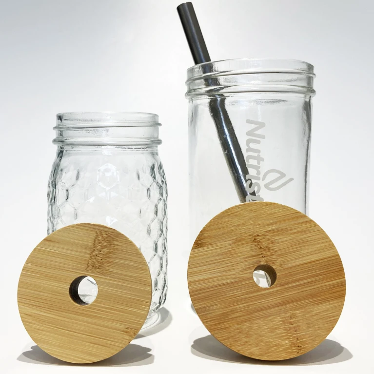 Drinkware Eight bamboo lids with straw holes Ice coffee glass Bamboo