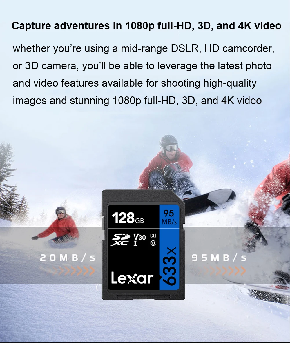 Lexar 32GB 64GB 128GB 256GB V30 U3 Class 10 SD Card Memory SDHC SDXC Card Max 95MB/s High Speed For Camera - ANKUX.COM