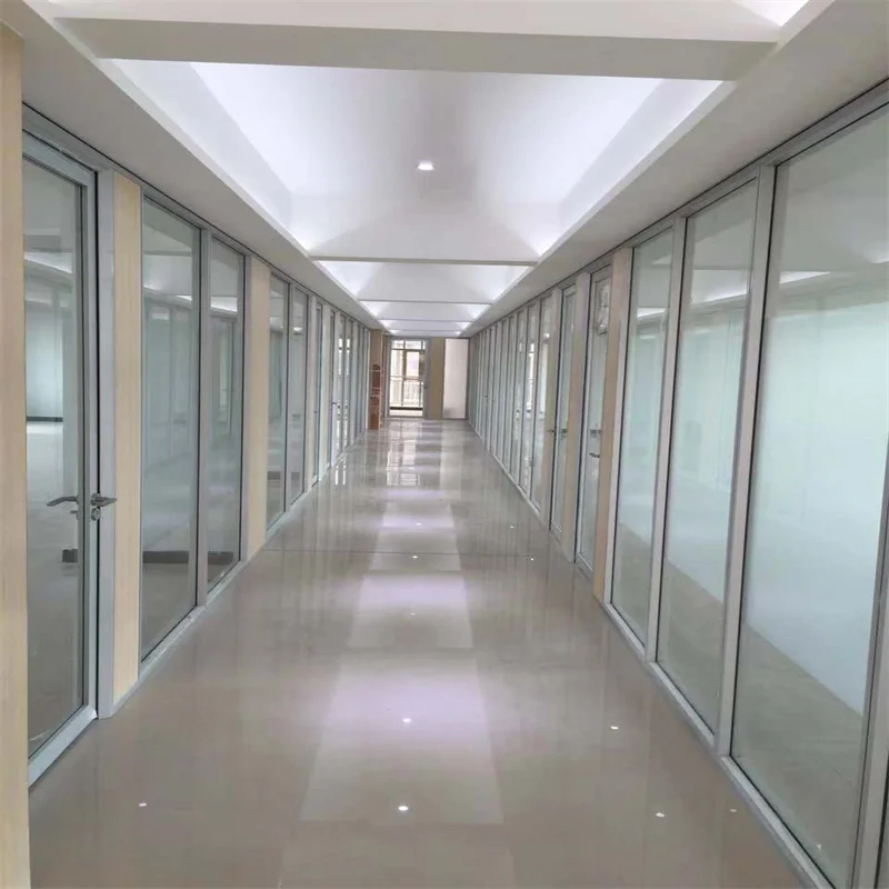 product 100mm wall thickness flat aluminum frame single glass partition with steel keel for executive offices-4