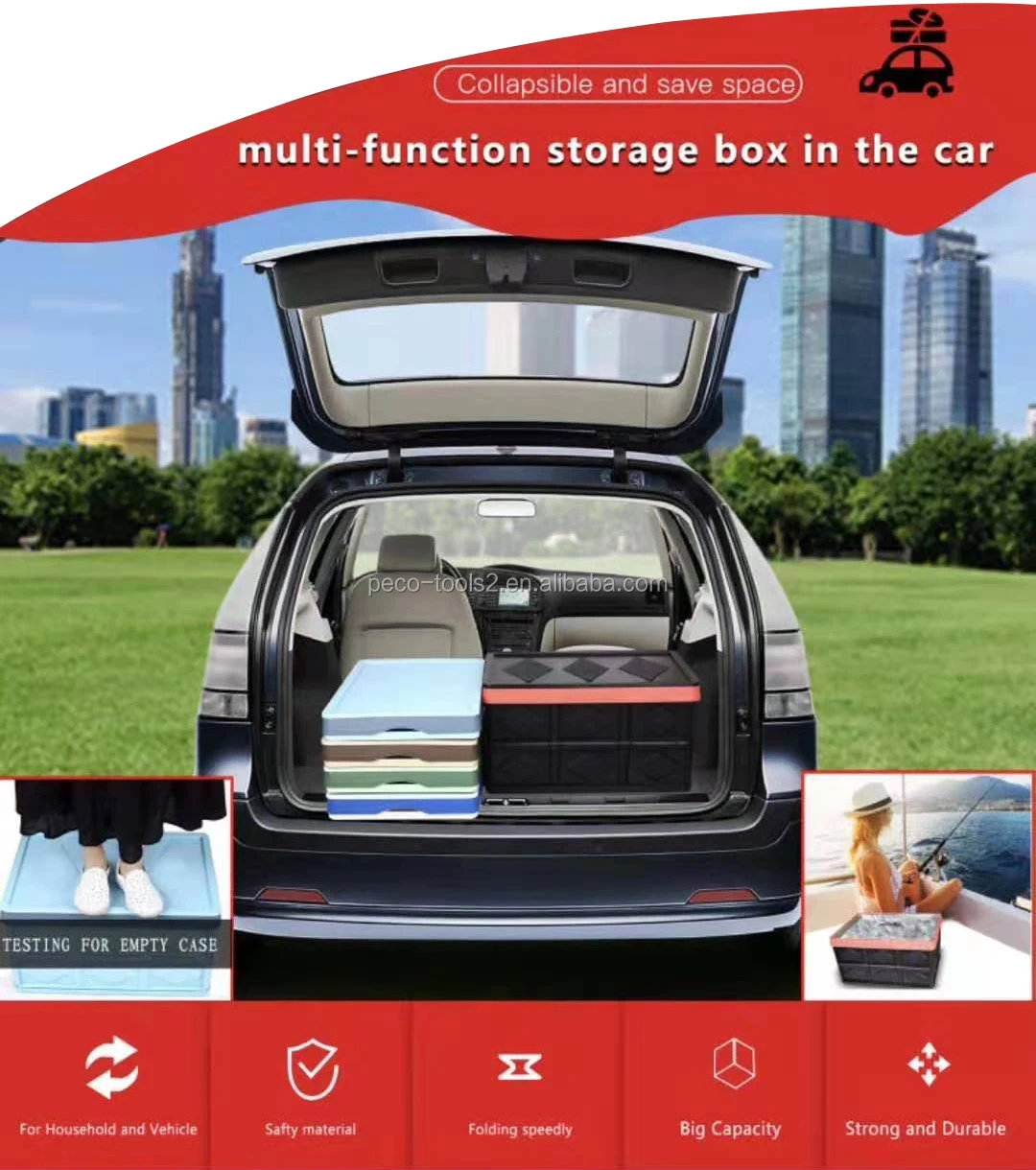 Folding Car Trunk Storage Boot Organizer Plastic High Capacity Stowing Tidying Collapsible Box