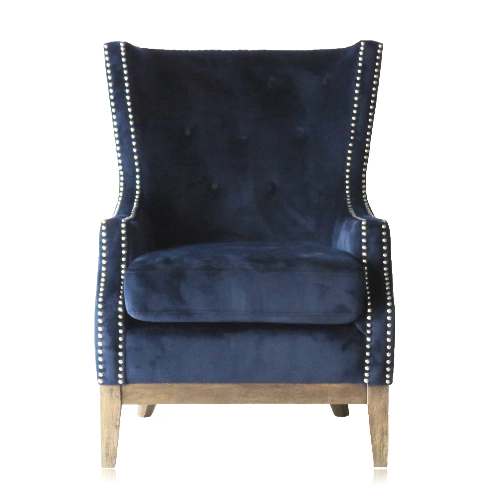 Modern High Wingback Upholstery Fabric Rivet High Back Chair For Living