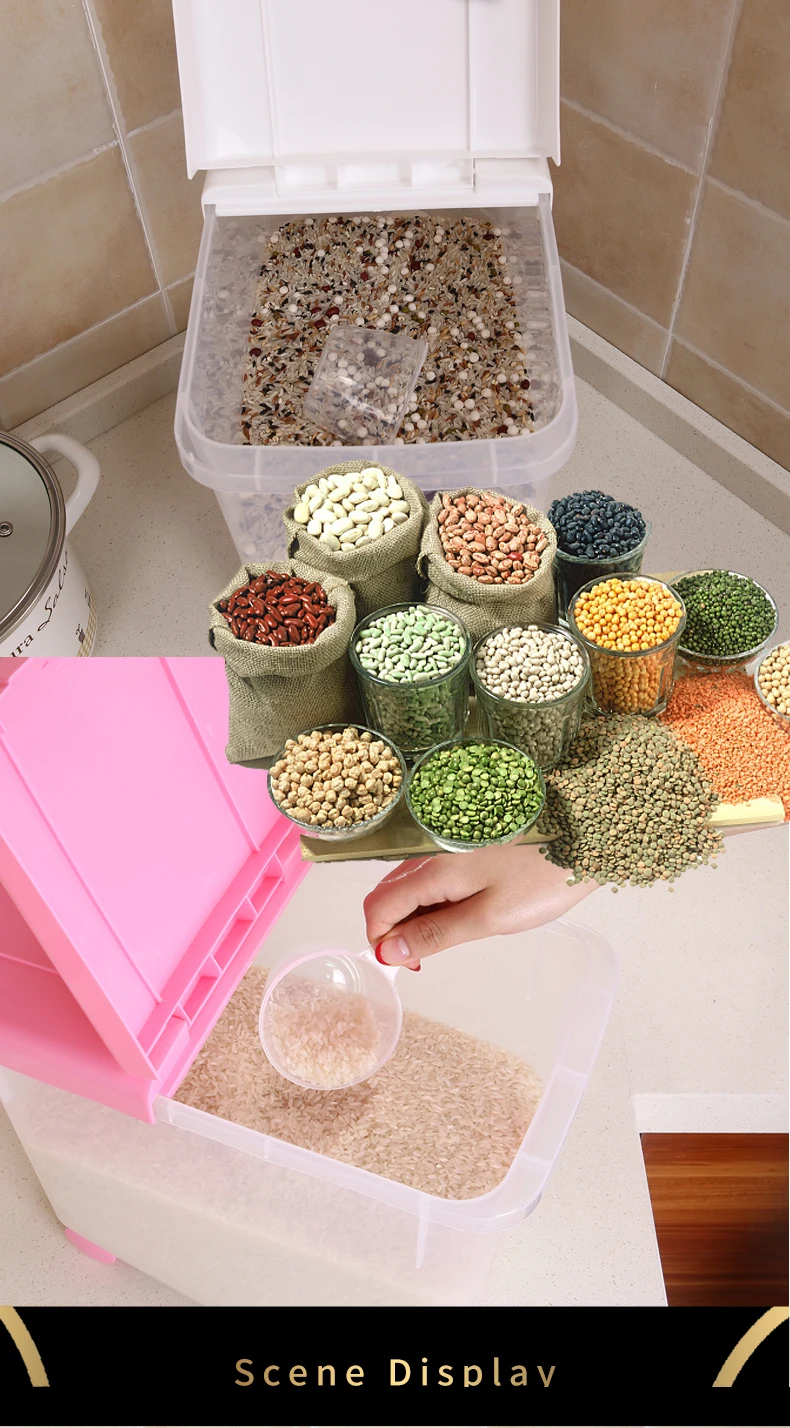 12KG  Large Capacity Kitchen Food Storage Boxes Bean Rice Grain Container Moisture proof box  rice container box with wheel