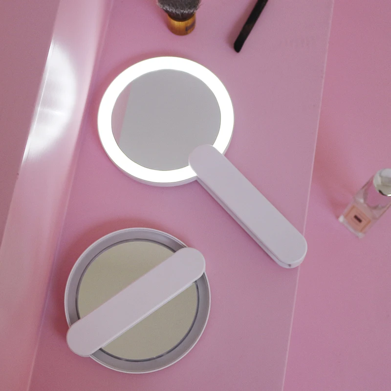 Foldable Hand Held Mirror With Light Switch Mini Led Mirror Pocket