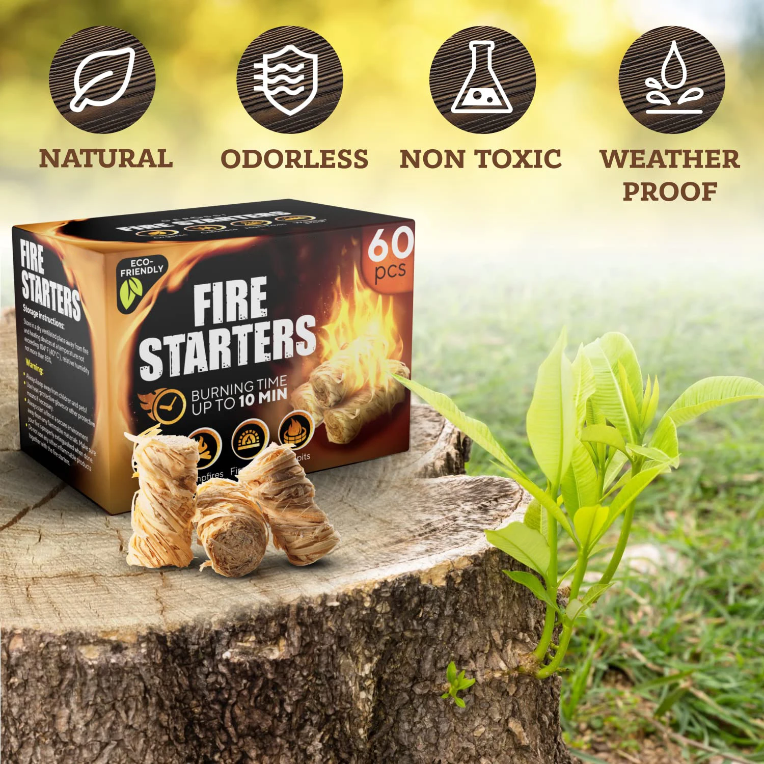 Kongbo Organic 100 All Natural Easy Burn Wool Wood Firelighter Fire