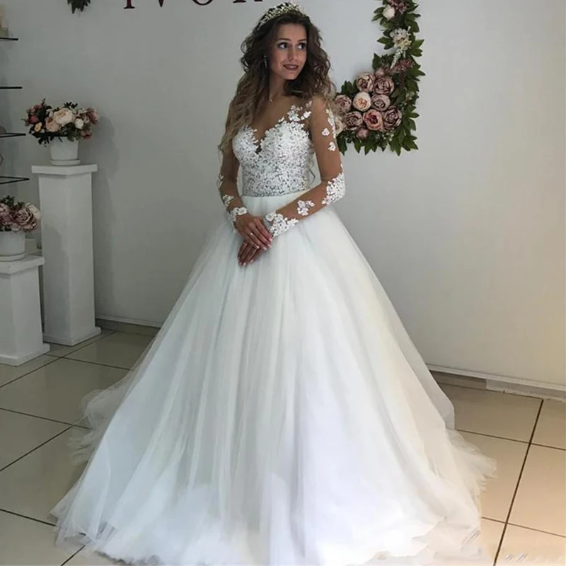 casual beach wedding dresses plus size Fa240 White Color Tulle Dress Lace Bridal Gowns A Line Vestidos De Noiva Long Sleeve Simple Blu on Celebrity Cruises: traditional kantha cotton dress This PLUS SIZE beach Size:7 Y Maxi dress