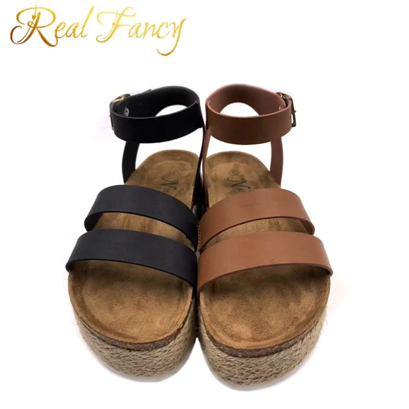 Fashion Summer Pu Ankle Strap Cork Sole Women Ladies Espadrille