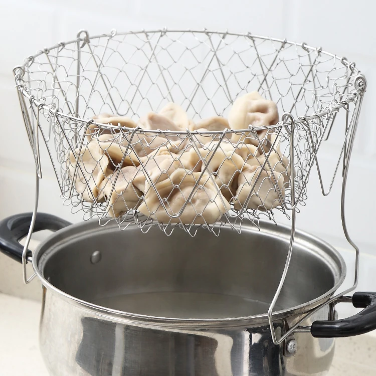 Kitchen Craft Wire Deep Fryer Basket Stainless Steel Mesh Foldable