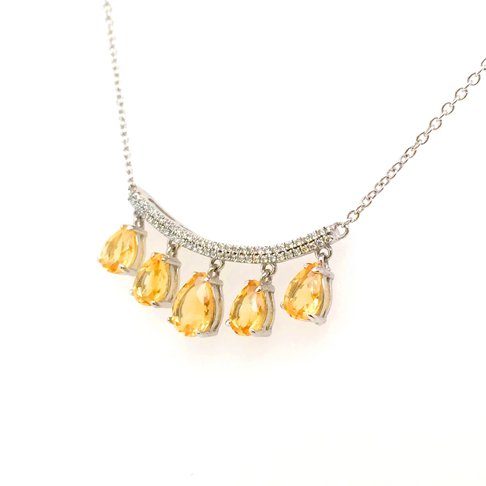 product-Five Yellow Amber Waterdrop Design Silver Bijou Pendant Statement Necklace-BEYALY-img-1
