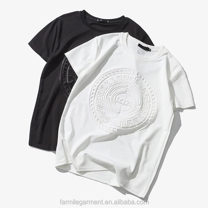 Fashion Oem Black Cotton T Shirt For Men High Quality Embossed Tshirt