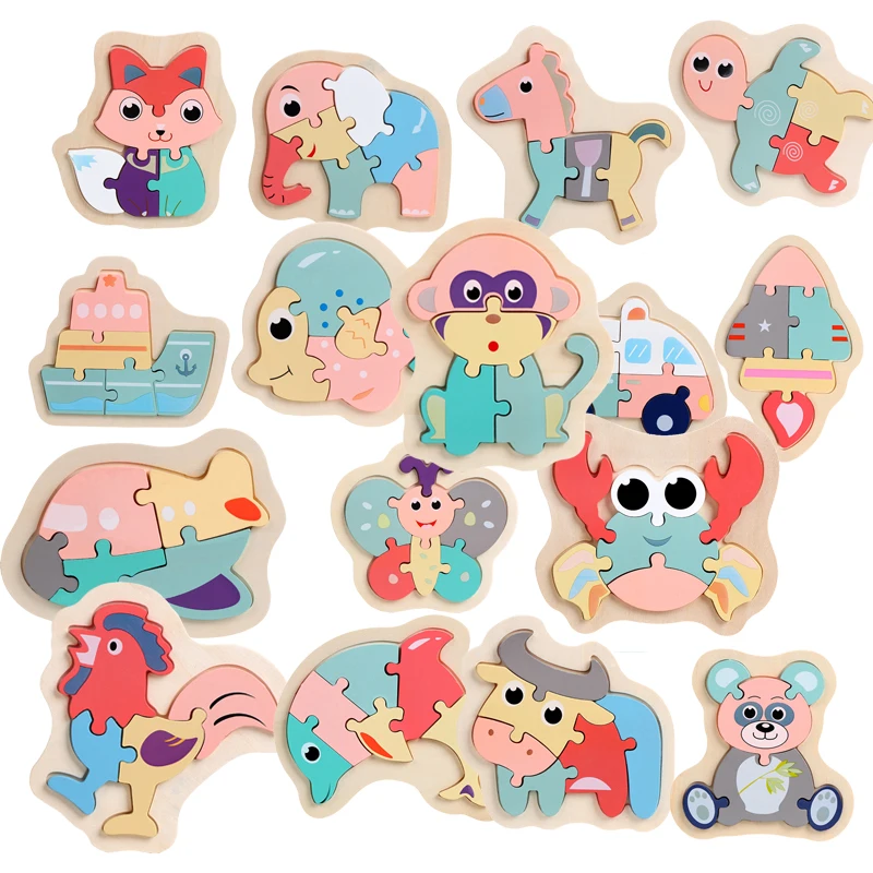 Toddler Creative Puzzle Early Educational Macaron Colorful Animal Kids 3D Jigsaw Animal Puzzle