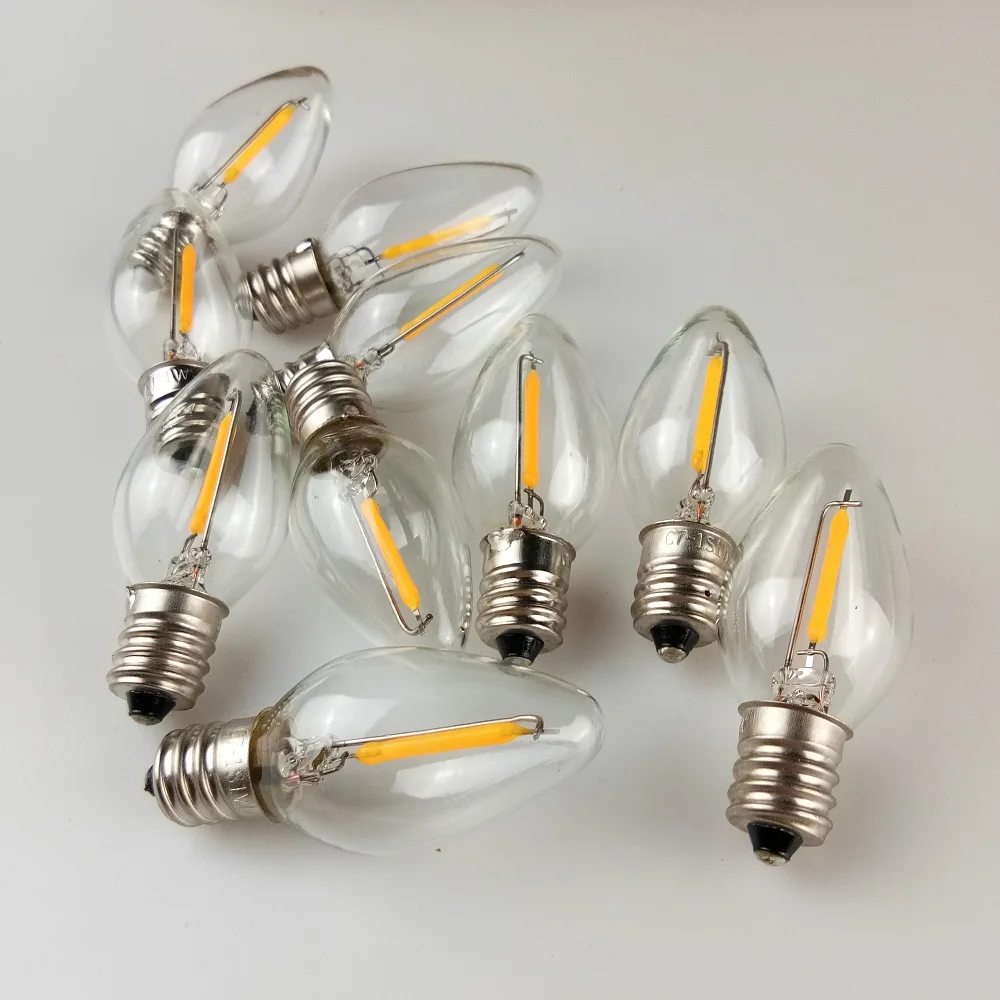 120V Night Light Bulbs C7 Candelabra LED Light Bulb E12 Chandelier Base 0.5W Warm White 2700K Clear Glass LED Candle lamp