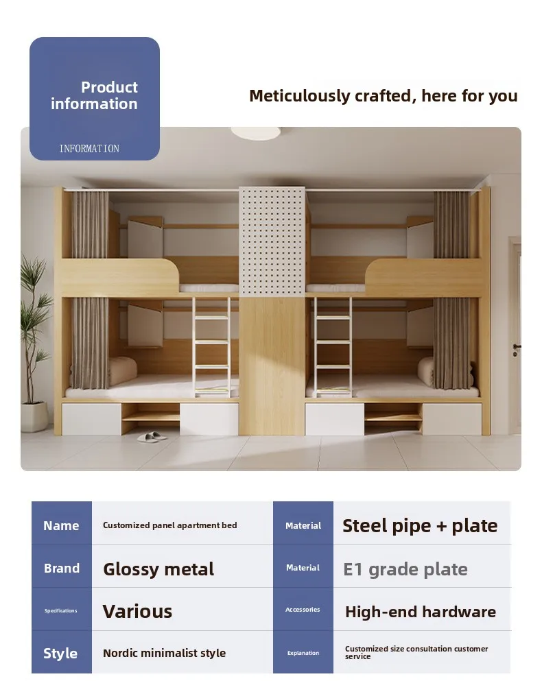 product furniture factory hotel bunk bed double space capsule bunk bed dormitory loft apartment bed with cabinet-12