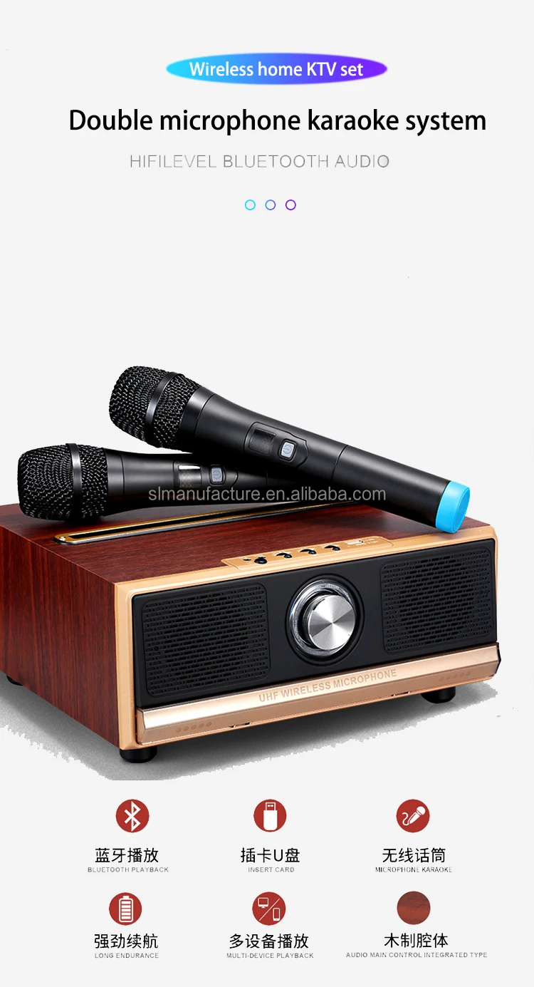 2000mah High Capacity Family TV Stereo Home Karaoke Blue tooth BT Wooden Speaker with MIC Microphone - ANKUX.COM
