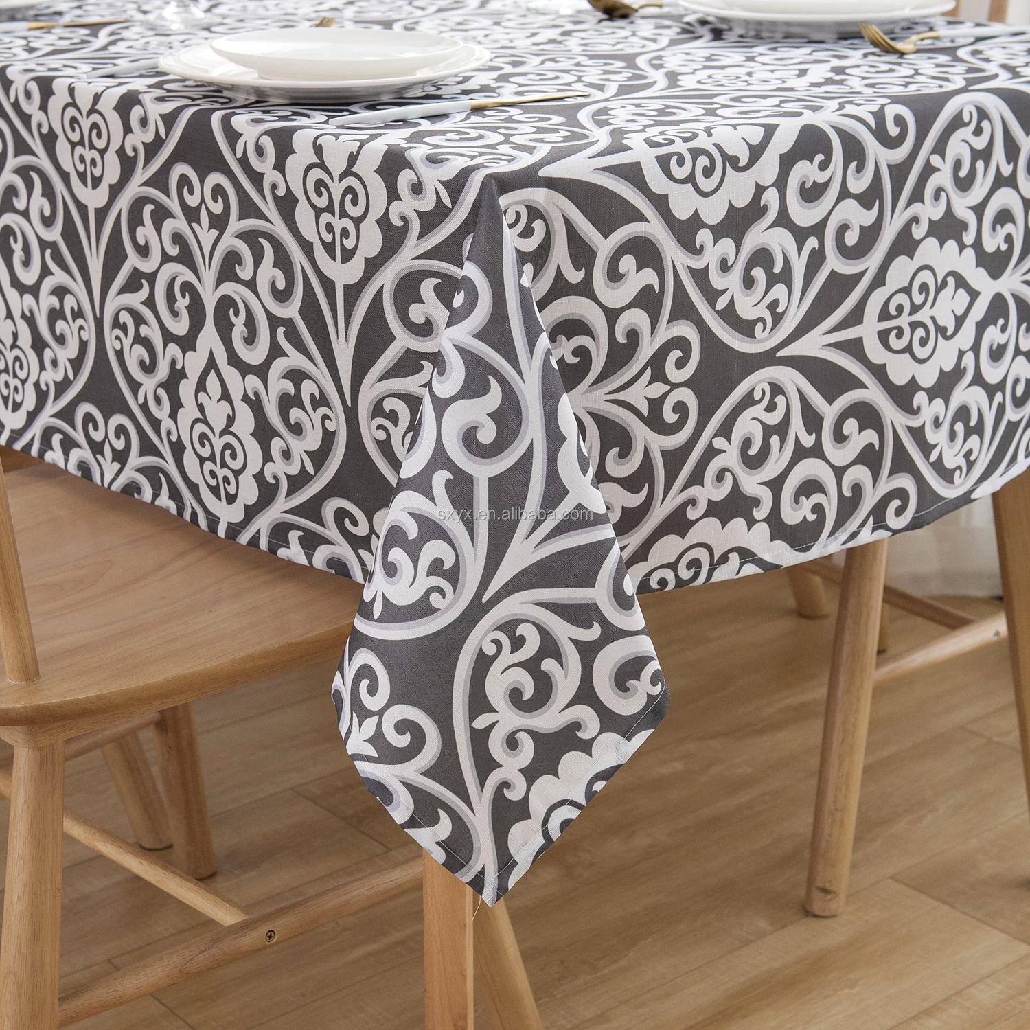 High Quality Damask Fancy Table Cover Polyester Slub Printed Table