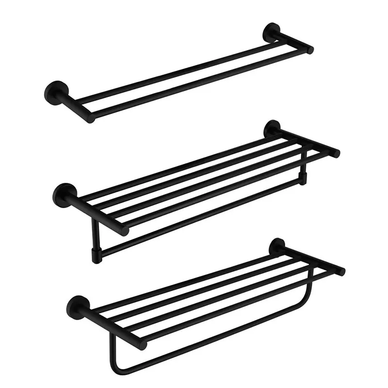 Europe matte black bathroom accessories OEM stainless steel hardware modern towel rack with four bars wall mounted paper holder