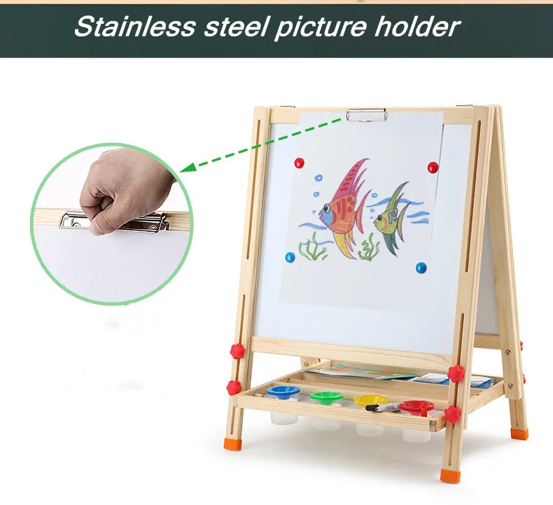 Wooden Children Kids Drawing Board Easel Set Doublesided