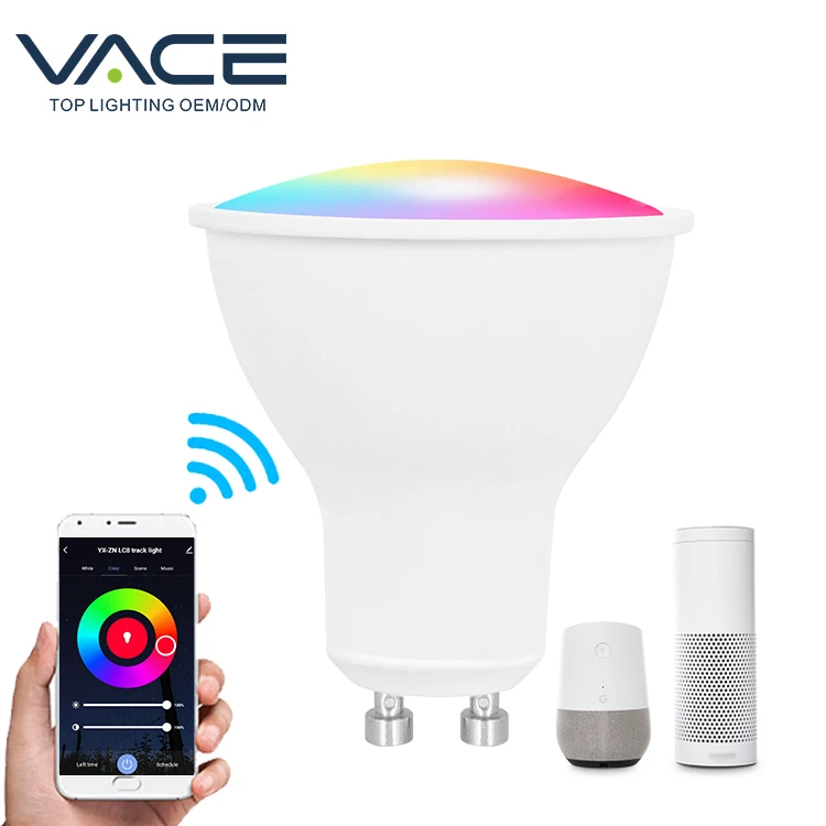 High Quality Daylight and Colored Smart Bulb RGB+CW WiFi GU10 5W Spotlight with App Control