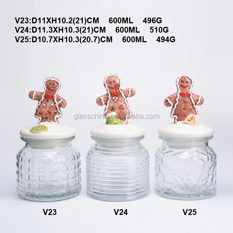 600ml Clear Candy Glass Jar With Christmas Pattern Ceramic Lid Buy