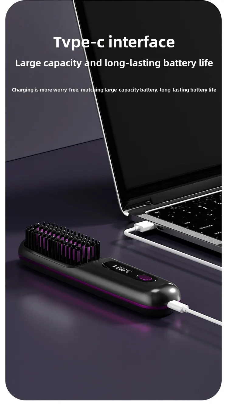 Portable Rechargeable LCD Wireless Hair Straightening Comb, Ceramic ...